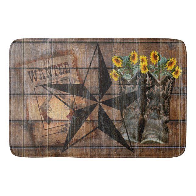 Rustic Texas Star Western Pistol Cowboy Boots Bath Mat (Front)
