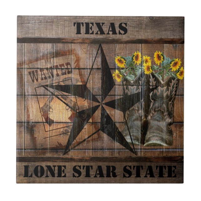 Rustic Texas Star Western Pistol Cowboy Boots Cera Ceramic Tile (Front)