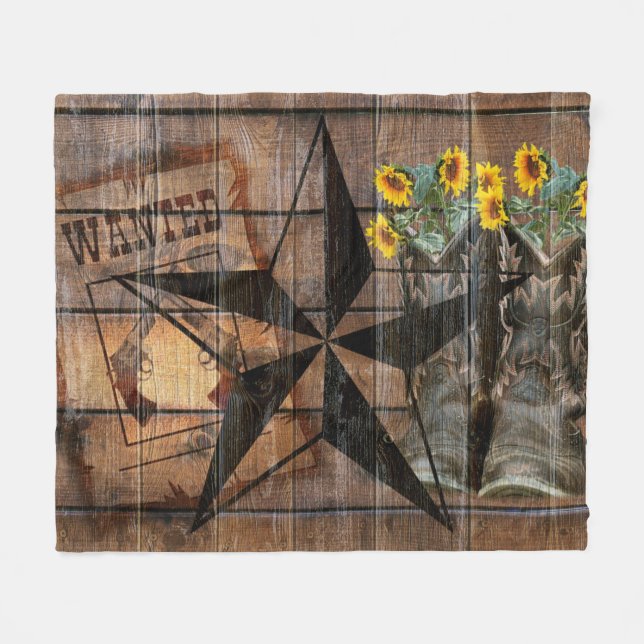 Rustic Texas Star Western Pistol Cowboy Boots Fleece Blanket (Front (Horizontal))