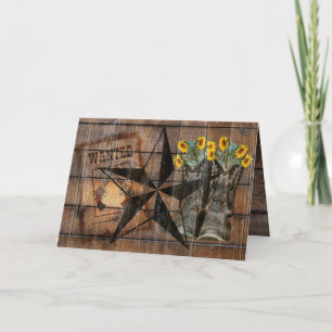 Rustic Texas Star Western Pistol Cowboy Boots Holiday Card