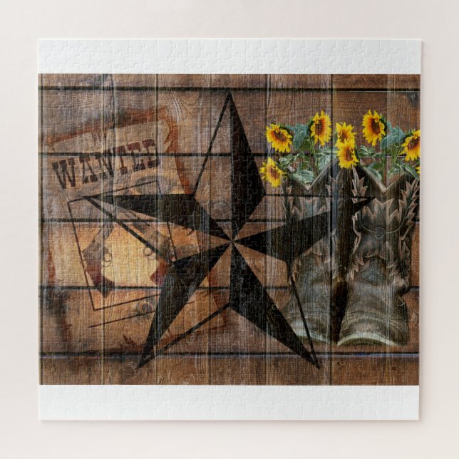 Rustic Texas Star Western Pistol Cowboy Boots Jigsaw Puzzle (Horizontal)