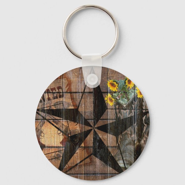 Rustic Texas Star Western Pistol Cowboy Boots Key Ring (Front)