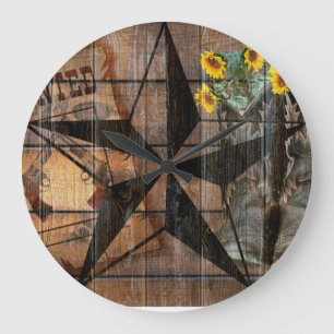 Rustic Texas Star Western Pistol Cowboy Boots Large Clock