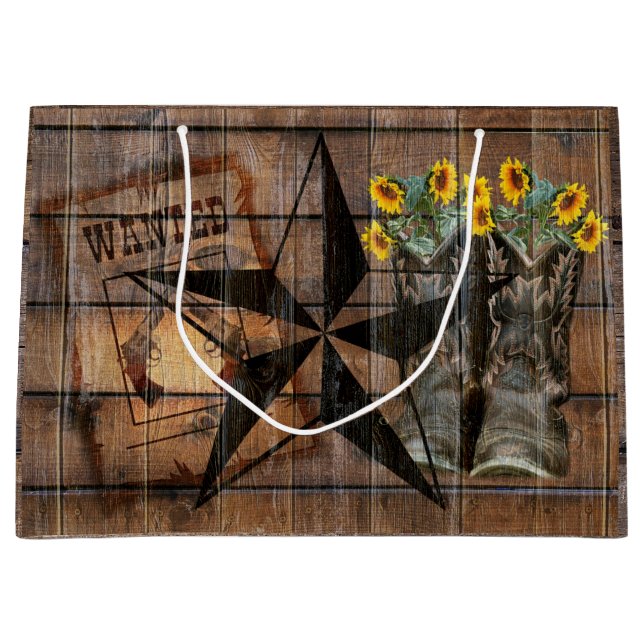 Rustic Texas Star Western Pistol Cowboy Boots Large Gift Bag (Front)