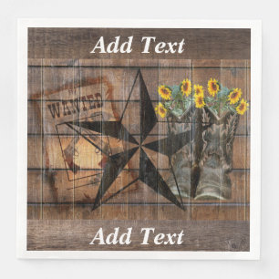 Rustic Texas Star Western Pistol Cowboy Boots Napkin