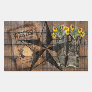 Rustic Texas Star Western Pistol Cowboy Boots Rectangular Sticker