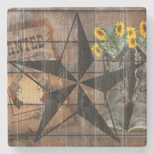 Rustic Texas Star Western Pistol Cowboy Boots Stone Coaster