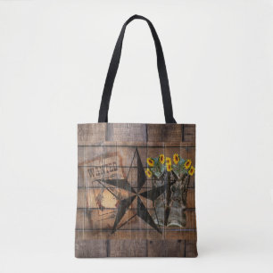 Rustic Texas Star Western Pistol Cowboy Boots Tote Bag