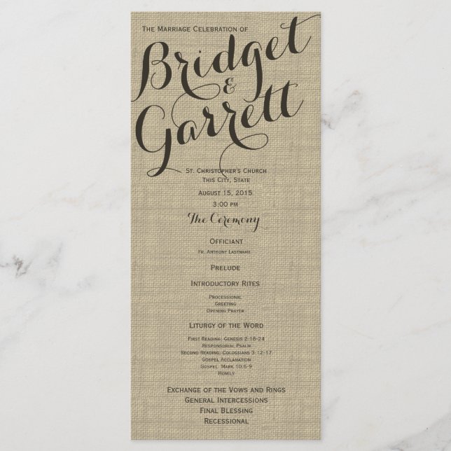 Rustic Text Wedding Program (Front)