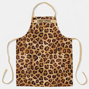 Rustic Texture Leopard Print Add Name Apron