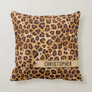 Rustic Texture Leopard Print Add Name Cushion