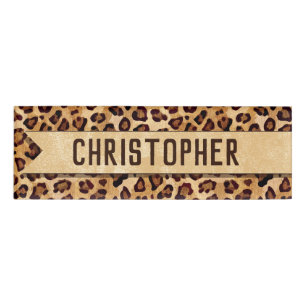 Rustic Texture Leopard Print Add Name Name Tag
