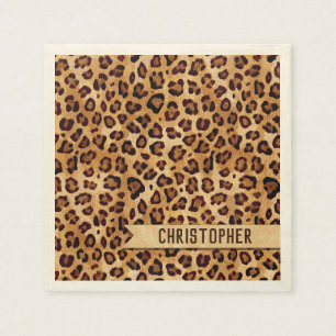 Rustic Texture Leopard Print Add Name Napkin