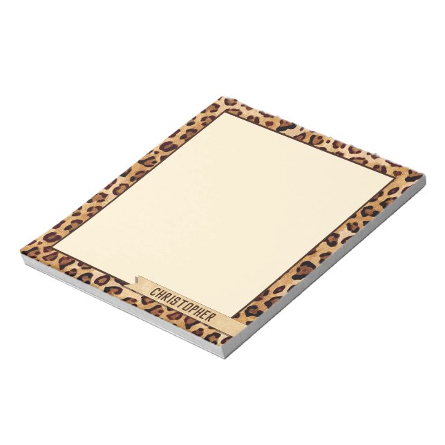 Rustic Texture Leopard Print Add Name Notepad (Rotated)