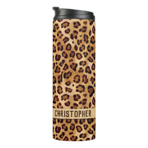 Rustic Texture Leopard Print Add Name Thermal Tumbler