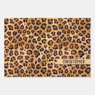 Rustic Texture Leopard Print Add Name Wrapping Paper Sheet