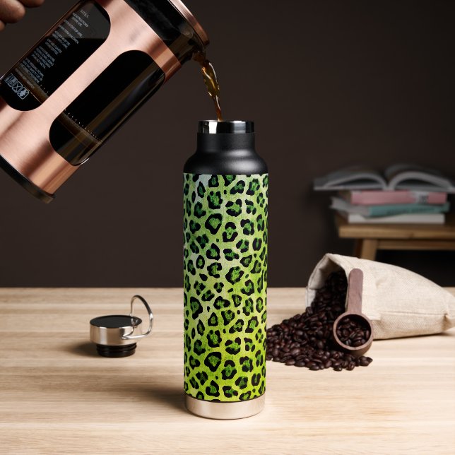Rustic Texture Leopard Print Green Water Bottle (Coffee)