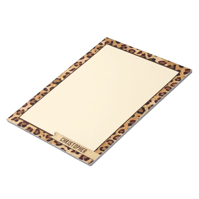 Rustic Texture Leopard Print Personalised Notepad (Angled)