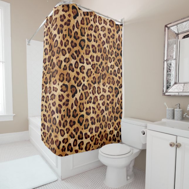 Rustic Texture Leopard Print Shower Curtain (In Situ)