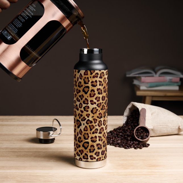 Rustic Texture Leopard Print Water Bottle (Coffee)