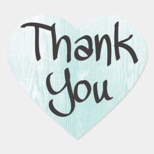 Rustic Thank You Blue Mint Turquoise Wood Heart Sticker