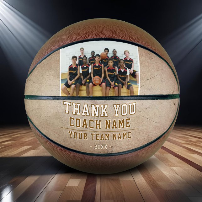 Rustic Thank you Coach Team Name Photo Basketball (Creator Uploaded)