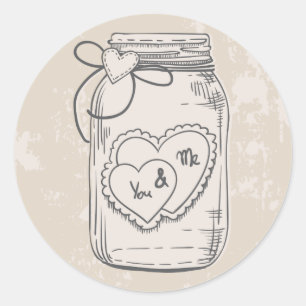 Rustic Thank You Mason Jar Hearts Tan Wedding Classic Round Sticker