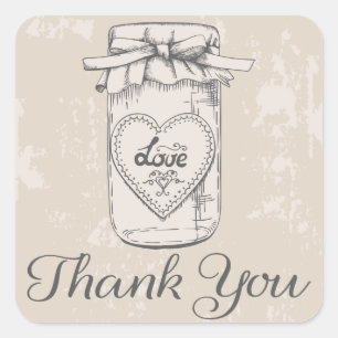 Rustic Thank You Mason Jar Hearts Tan Wedding Square Sticker