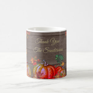 Rustic Thank YOU Orange Pumpkin Fall Leaves Wood  Coffee Mug