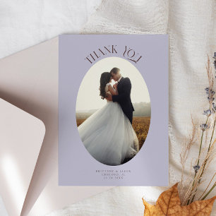 Rustic Thank You Oval Frame Lilac Wedding Photo Card