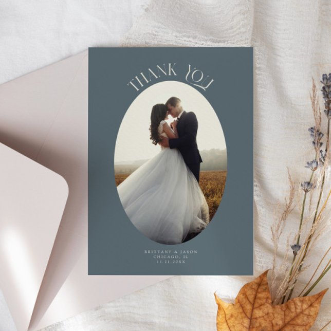 Rustic Thank You Oval Frame Slate Wedding Photo (Creator Uploaded)