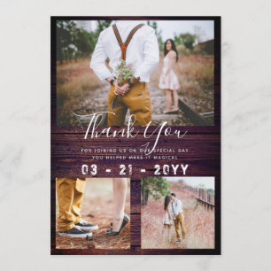 RUSTIC Thank You Wedding PHOTO COLLAGE Purple Card