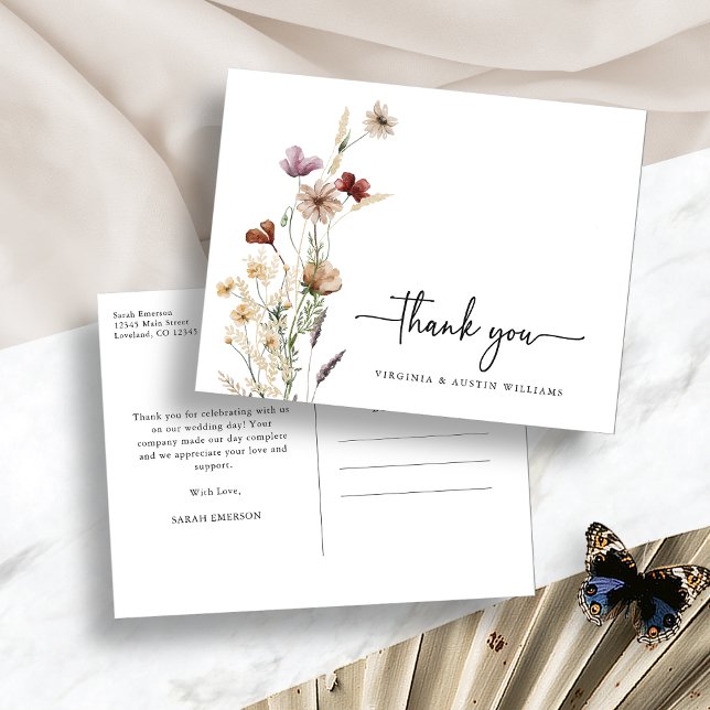Rustic Thank You Wildflower Postcard (Rustic White Boho Thank You Wildflower Postcard by Painted Paperie
)
