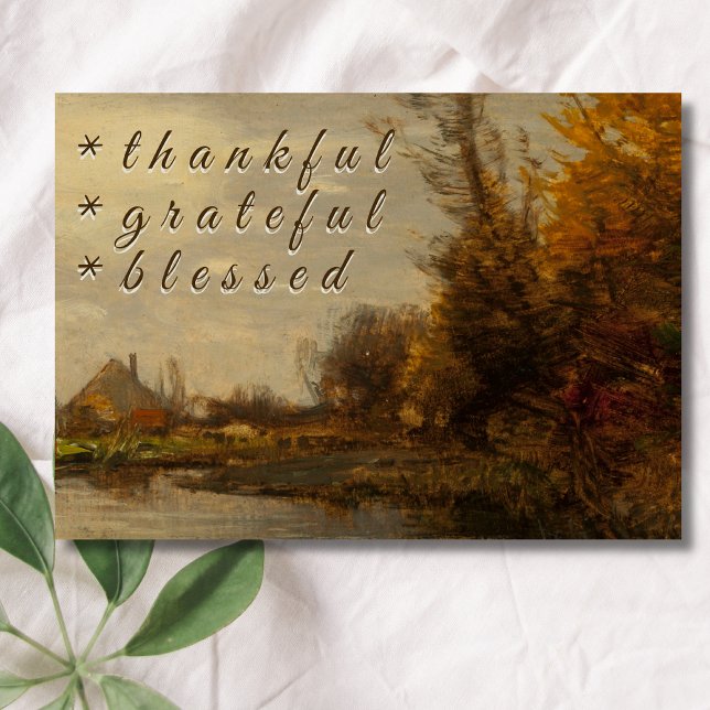 Rustic Thankful Grateful Blessed Autumn Cottage Holiday Card (Creator Uploaded)