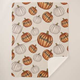 Rustic "Thankful" Pattern with Colourful Pumpkin Sherpa Blanket