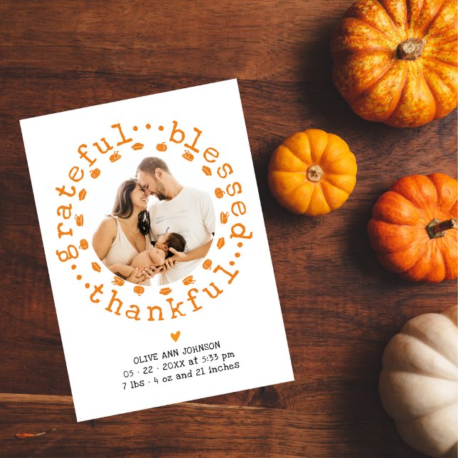 Rustic Thankful Photo Thanksgiving Baby Shower Thank You Card (Creator Uploaded)