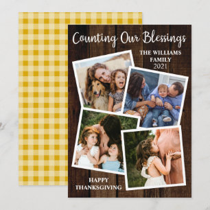 Rustic Thanksgiving Counting Our Blessings 4 Photo Holiday Card