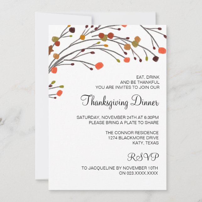 Rustic Thanksgiving Dinner Fall Invitation (Front)