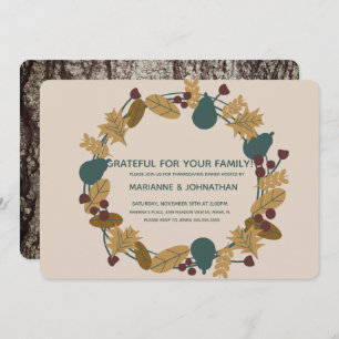 Rustic Thanksgiving Dinner Grateful Wreath Party Invitation