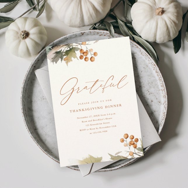 Rustic Thanksgiving Dinner Greenery Leaves Foliage Magnetic Invitation (An elegant rustic thanksgiving dinner magnetic invitation with watercolor foliage and leaves.)