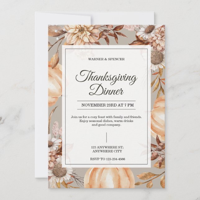Rustic Thanksgiving Dinner Invitation (Front)