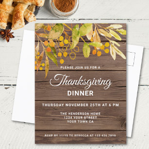 Rustic Thanksgiving Dinner Invitation Postcard