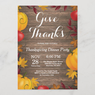 Rustic Thanksgiving Dinner Party Fall Autumn Invitation