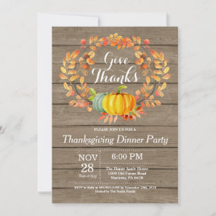 Rustic Thanksgiving Dinner Party Fall Autumn Invitation