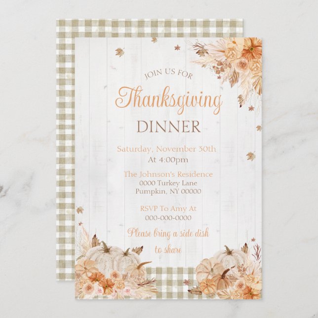 Rustic Thanksgiving Dinner Party Invitation (Front/Back)