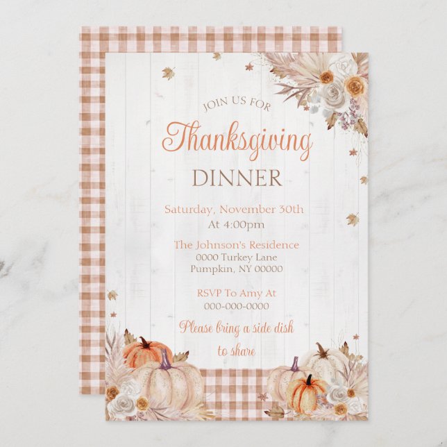 Rustic Thanksgiving Dinner Party Invitation (Front/Back)