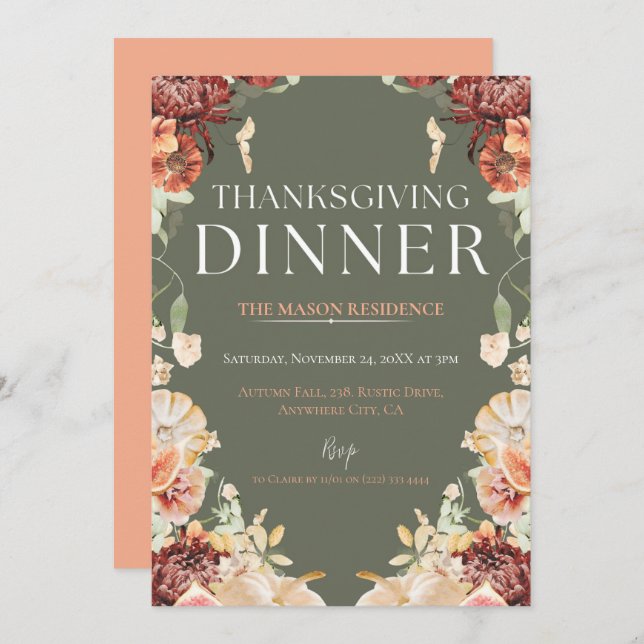 Rustic Thanksgiving Dinner Pumpkin Invitation (Front/Back)