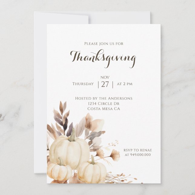 Rustic Thanksgiving Dinner Pumpkin  Invitation (Front)