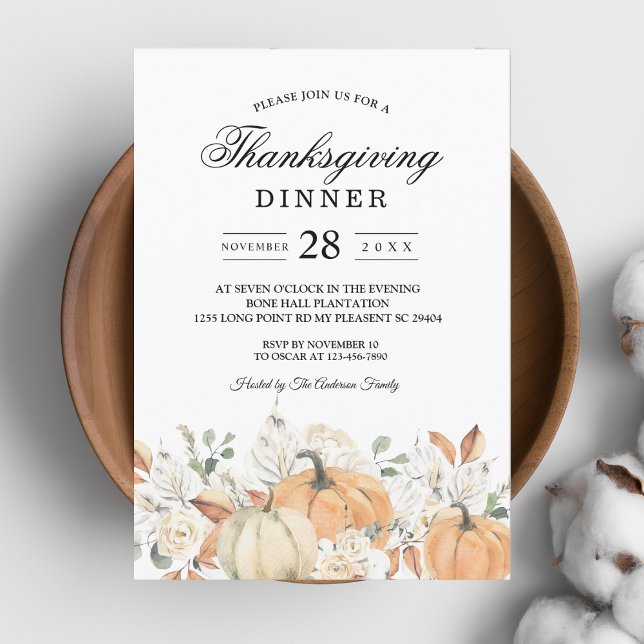 "Rustic Thanksgiving Dinner Pumpkin Invitation (Creator Uploaded)