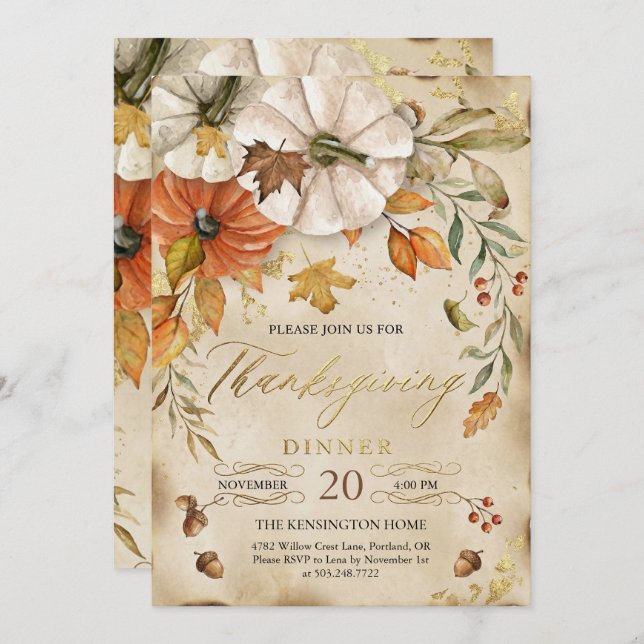 Rustic Thanksgiving Dinner Pumpkin Invitation (Front/Back)